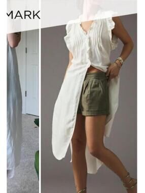 mark. Cream Sleeveless Button-Front High-Low Tunic